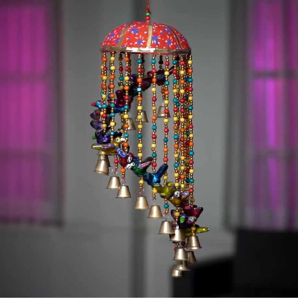 WIND CHIME HANDCRAFTED BIRD PATTERN BELLS AND BEADS HANGABLE HOME DECORATION